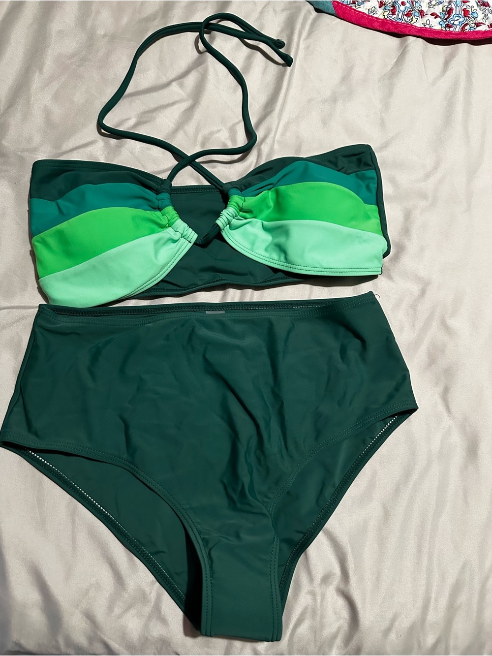 ⭐️ Dark Green Bandeau Bikini with Gradient Green Panels